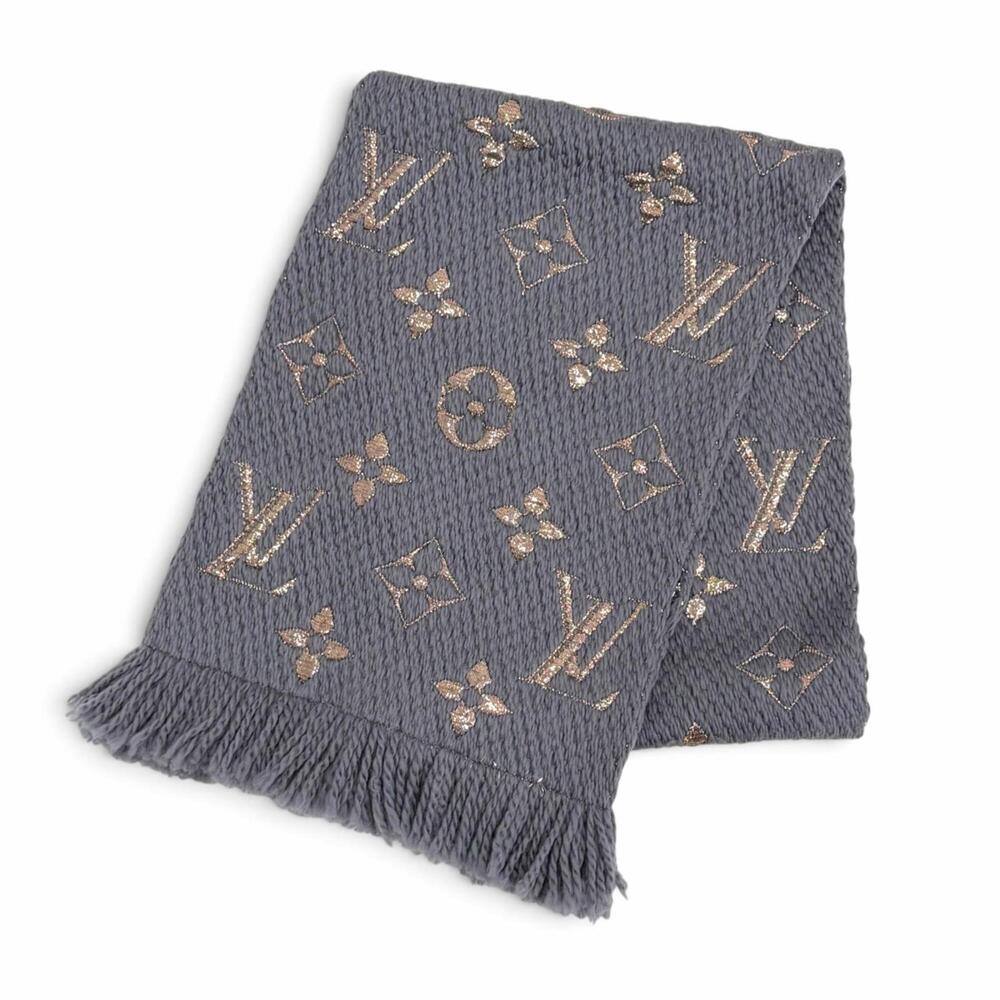 LOUIS VUITTON M70467 Echarpe Logomania Shine Wool Silk Gris Monogram Fringe S...